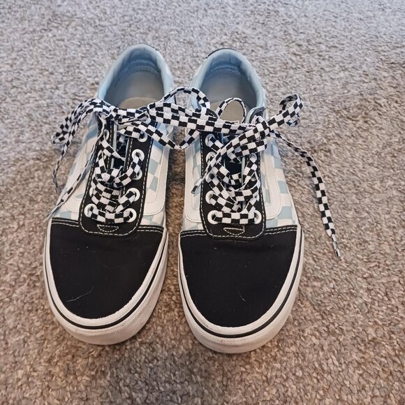 Vans "old skool" off the wall blue fog/checkerboard shoes - Picture 1 of 7